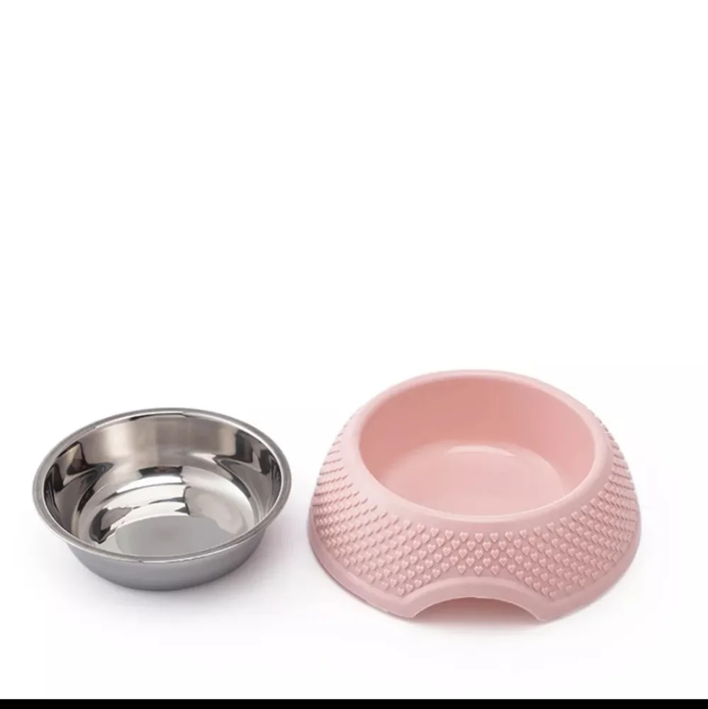 2 Pink heart pet bowls set